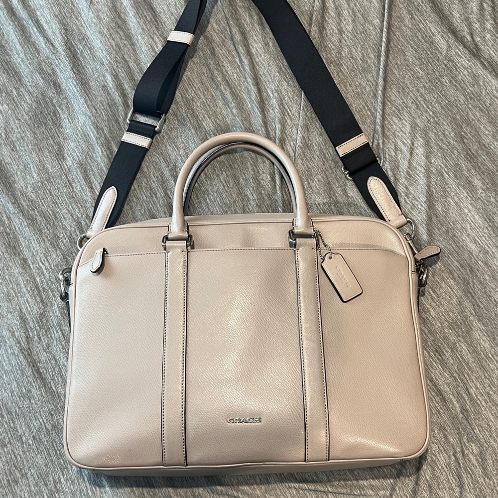 Coach Slim Brief in Crossgrain Leather Laptop Bag - Grey Birch - Picture 2 of 10